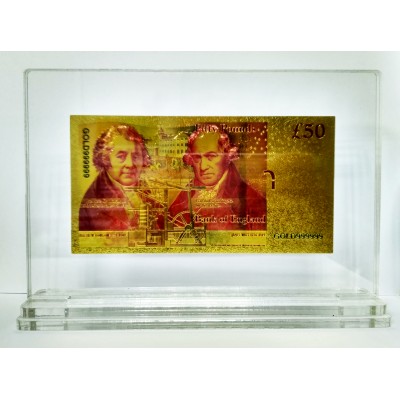 50 фунтов GB, сувенир, 24К, цвет, оргстекло 50 фунтов GB, сувенир, 24К, цвет, оргстекло