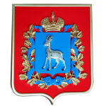 Герб Самарской области 42*50 см, красный флок, рамка, металлизация