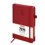 Ежедневник датированный 2026, А5, 138х213 мм, BRAUBERG "Plain", под кожу, резинка, держатель для ручки, красный,
