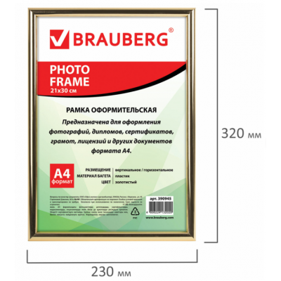 Рамка 21*30 см, пластик со стеклом, багет 12 мм, золото Рамка 21*30 см, пластик со стеклом, багет 12 мм, золото