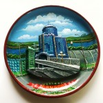 Керамическая тарелка "Железнодорожный вокзал" 22см, ручная роспись 