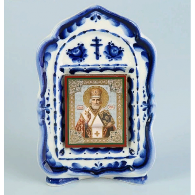 Киот с иконой,гжель "№3" Киот с иконой,гжель "№3"